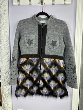 The Extreme Collection Gray Wool Blend Star Cardigan with Textured Pattern S